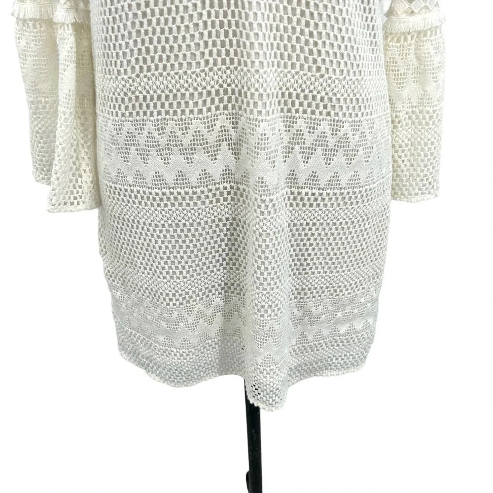 Shoshanna Ivory Chevron Crochet Bell Sleeve Mini Dress White Cream Size 2 - Picture 3 of 7